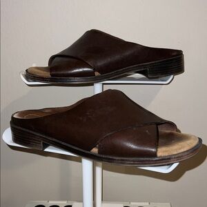 Etienne Aigner Women’s Dark Brown Leather Slide Sandals